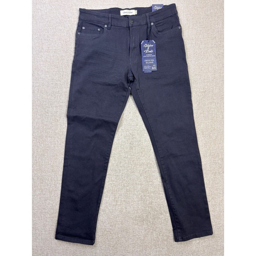 Stitches & Rivets Mens Stretch Twill Bull Denim Straight Leg Pants 36x32 Grey
